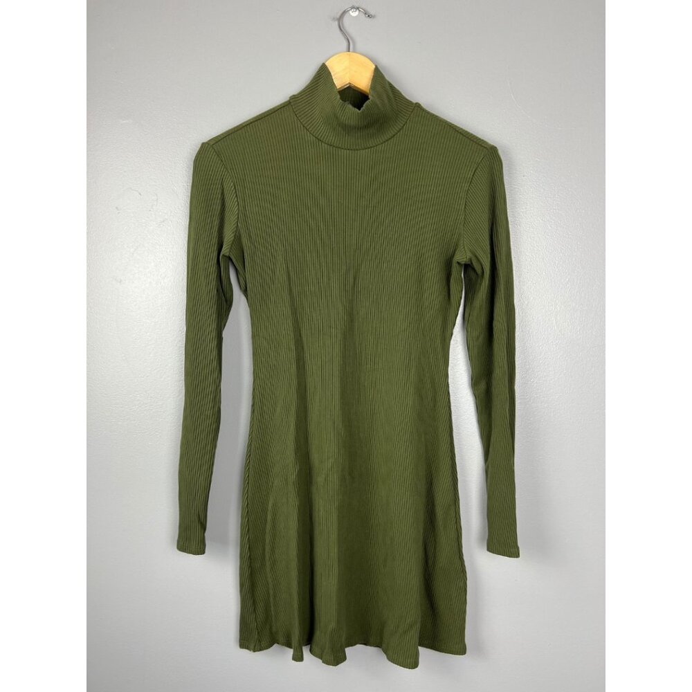 Reformation Ribbed Roberts Mini Dress Olive Green | Size Medium